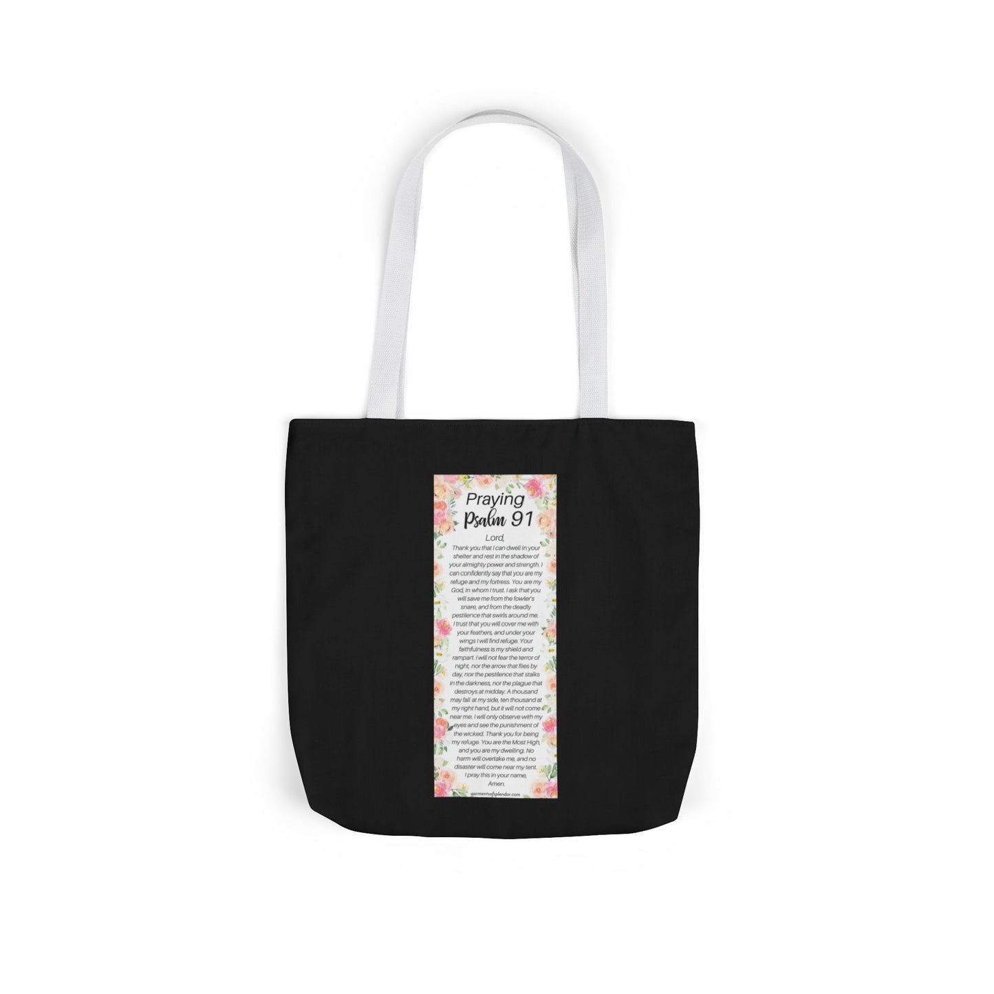 Floral Icons Canvas Tote — "Put On The Full Armour of God" with psalm 91 prayer on the Back.
