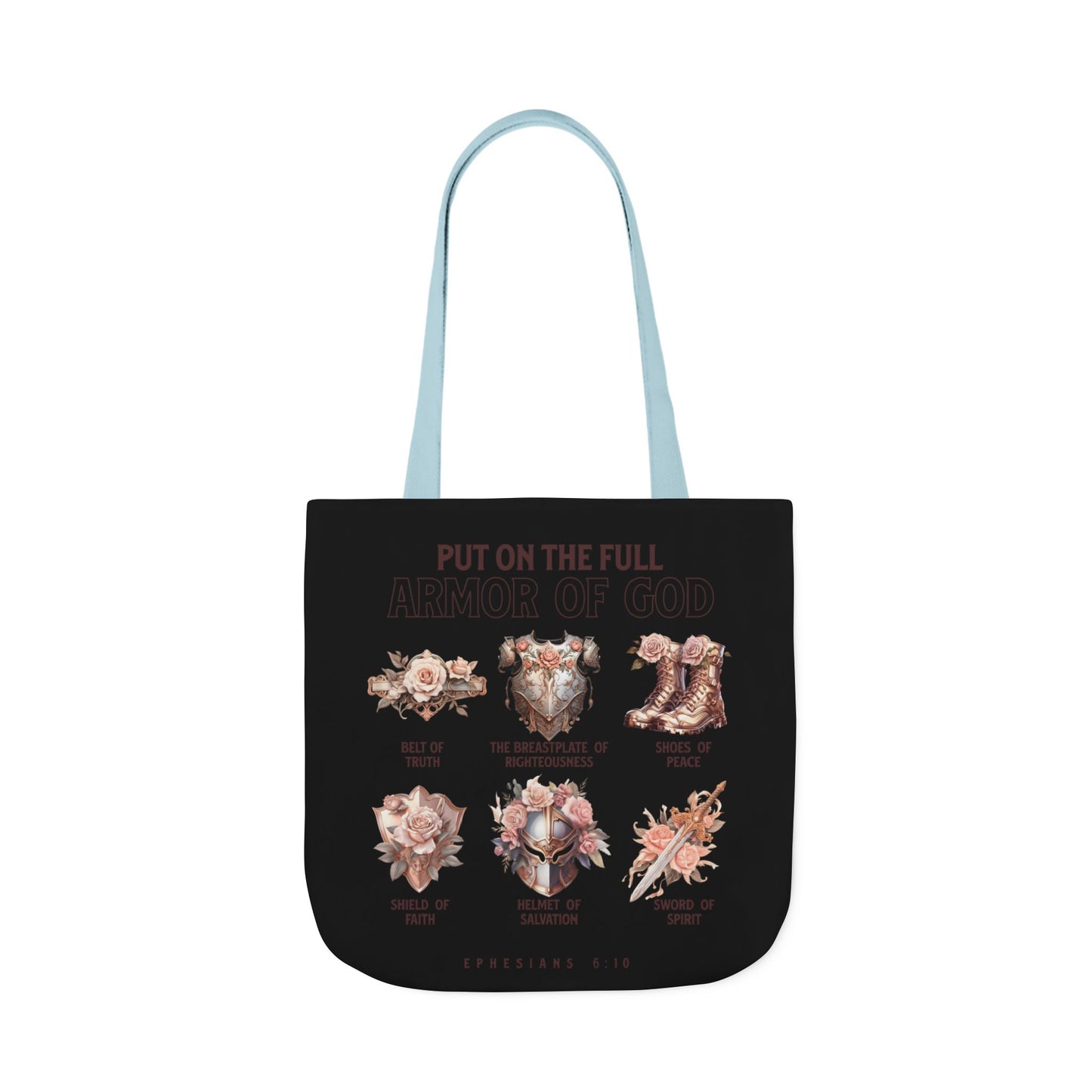 Floral Icons Canvas Tote — "Put On The Full Armour of God" with psalm 91 prayer on the Back.