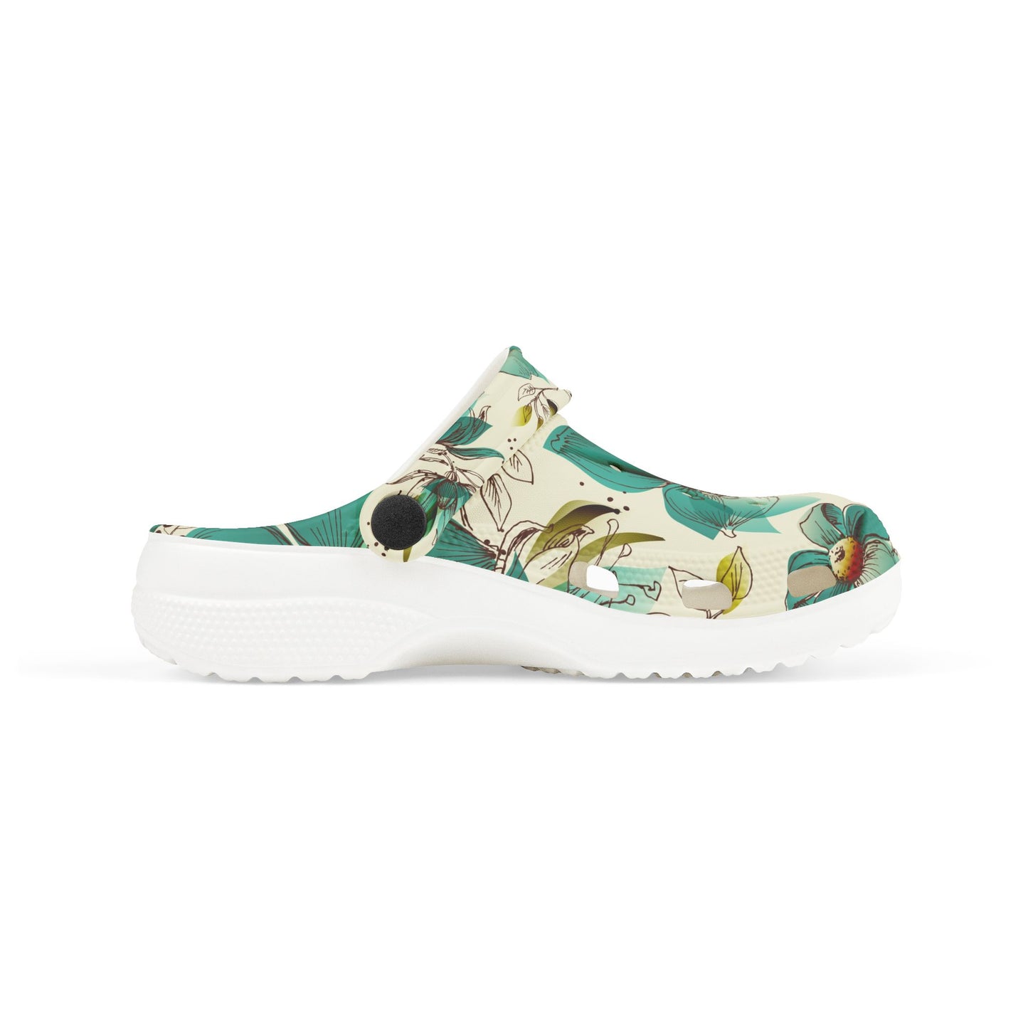 Kids Floral Foam Clogs — Teal Blossom All-Over Print