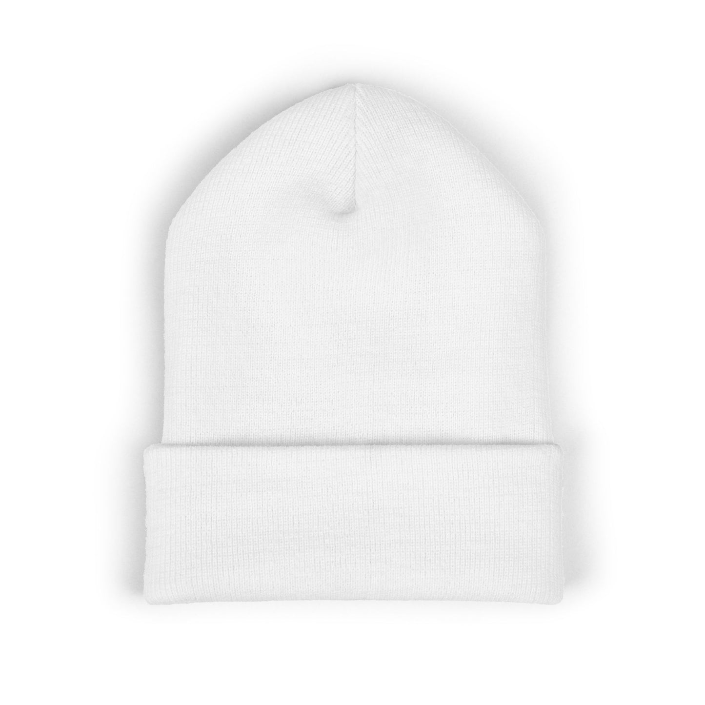 Embroidered Pink Rose Row Cuffed Beanie — Classic Floral Knit Hat©