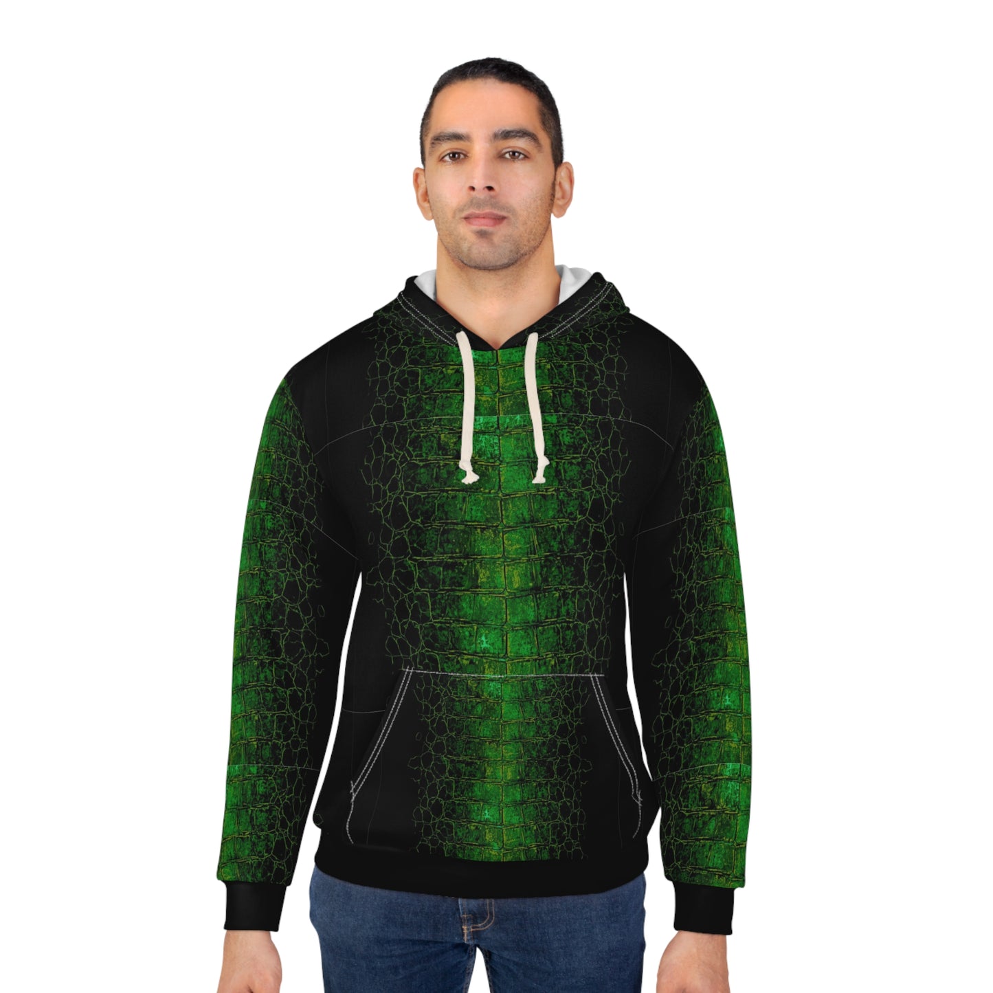 Green Snake Scale Hoodie — All-Over Print Reptile Pullover©