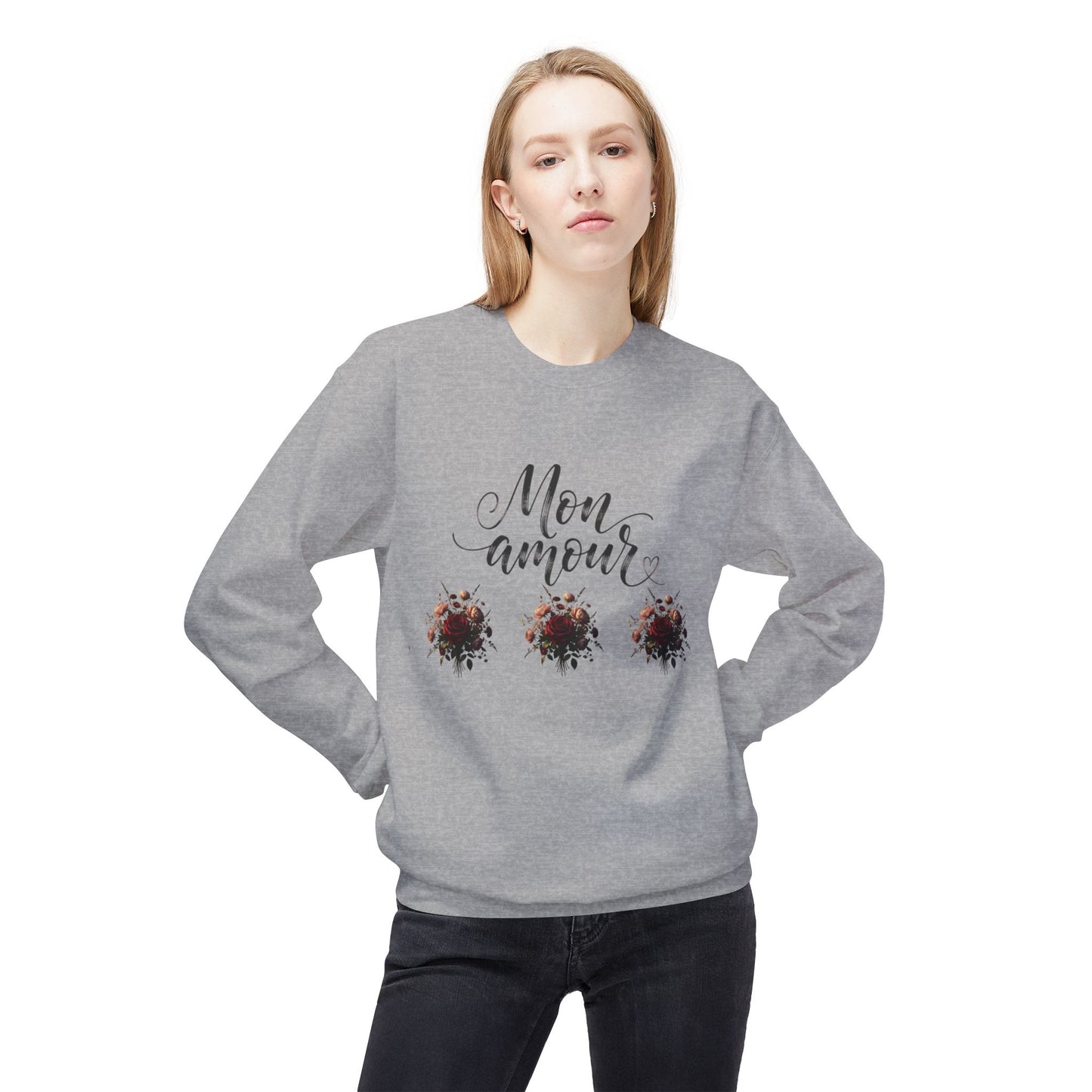 Floral Rose Bouquet Crewneck Sweatshirt — Vintage Dark Romantic Floral Design