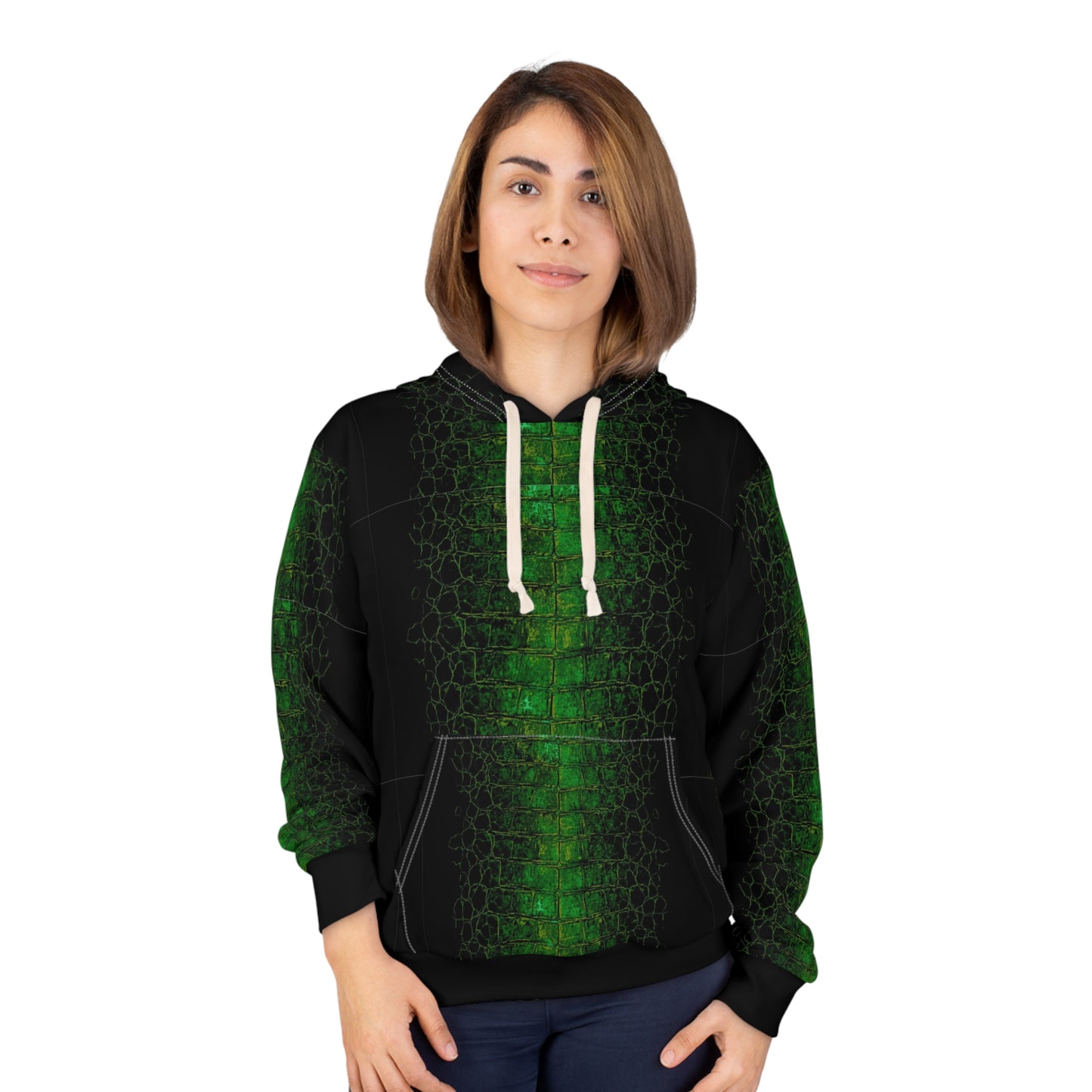 Green Snake Scale Hoodie — All-Over Print Reptile Pullover©