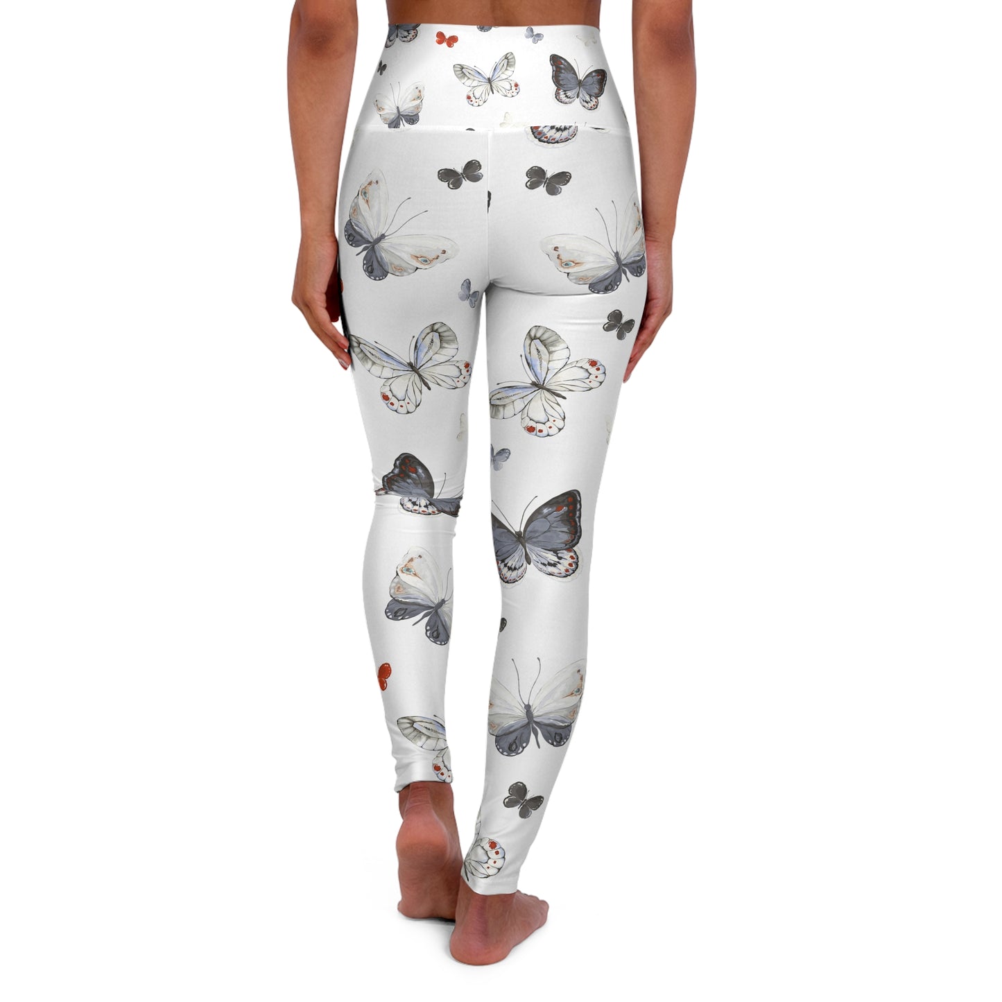 Butterfly Print High-Waist Yoga Leggings — White Floral Activewear©