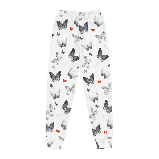 Butterfly Print Youth Joggers – White All-Over-Print Cozy Pants for Kids©