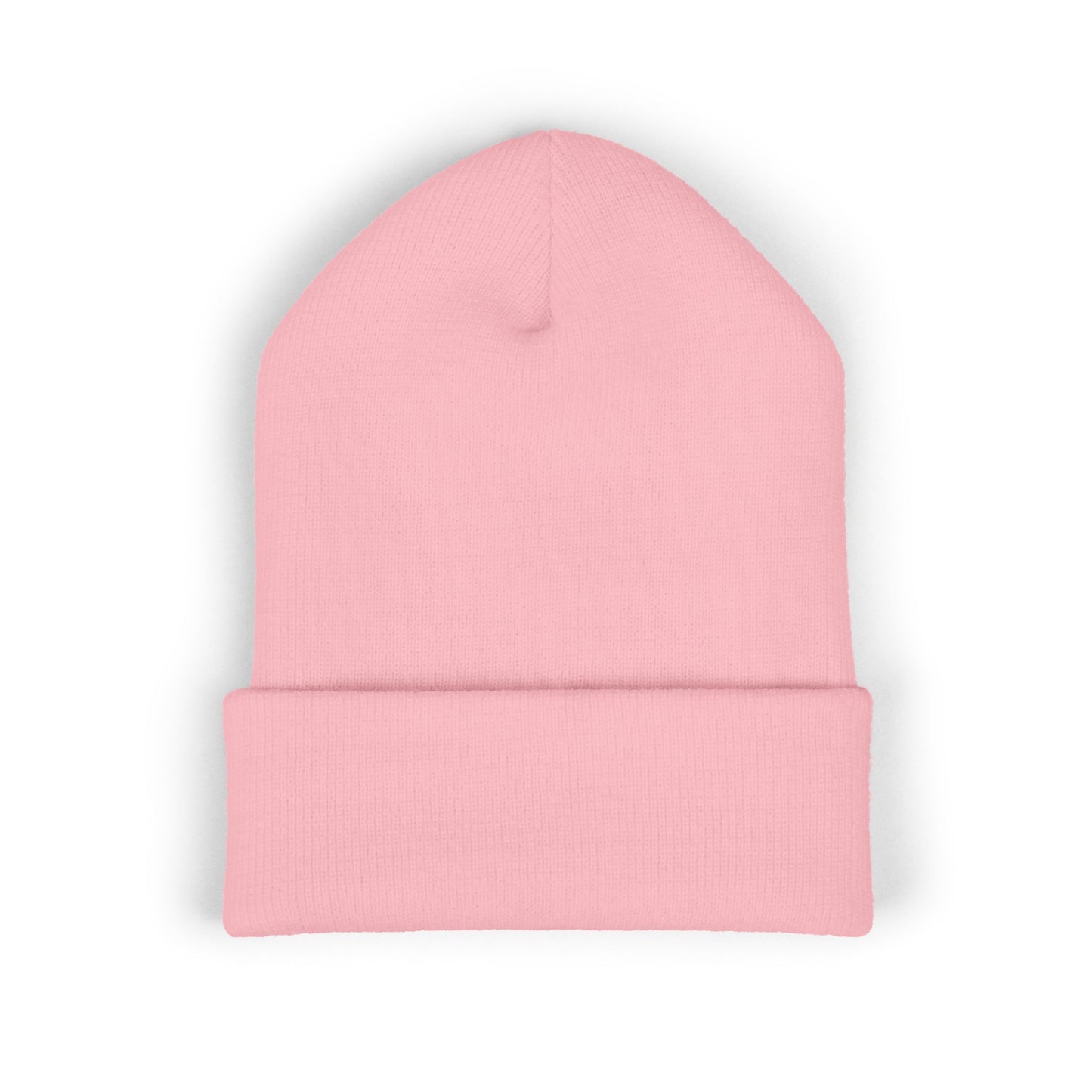 Embroidered Pink Rose Row Cuffed Beanie — Classic Floral Knit Hat©
