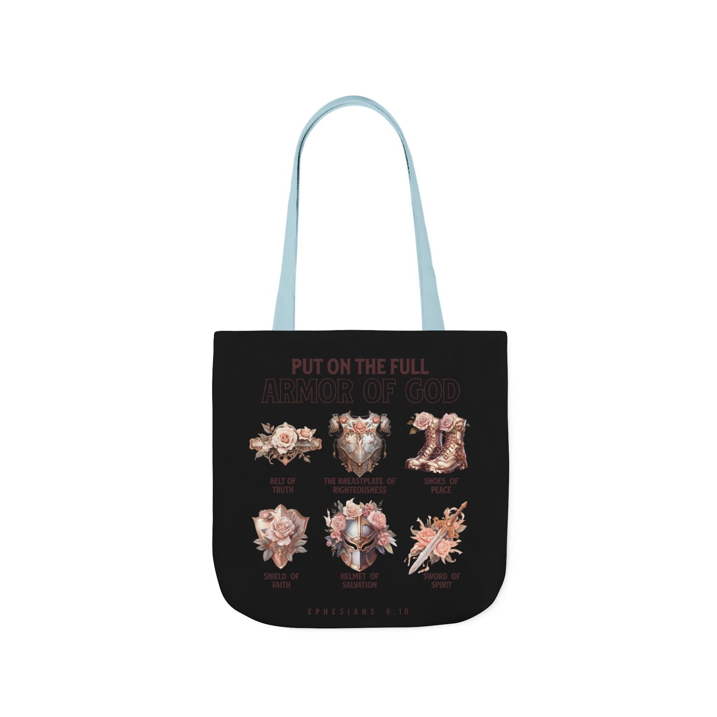 Floral Icons Canvas Tote — "Put On The Full Armour of God" with psalm 91 prayer on the Back.