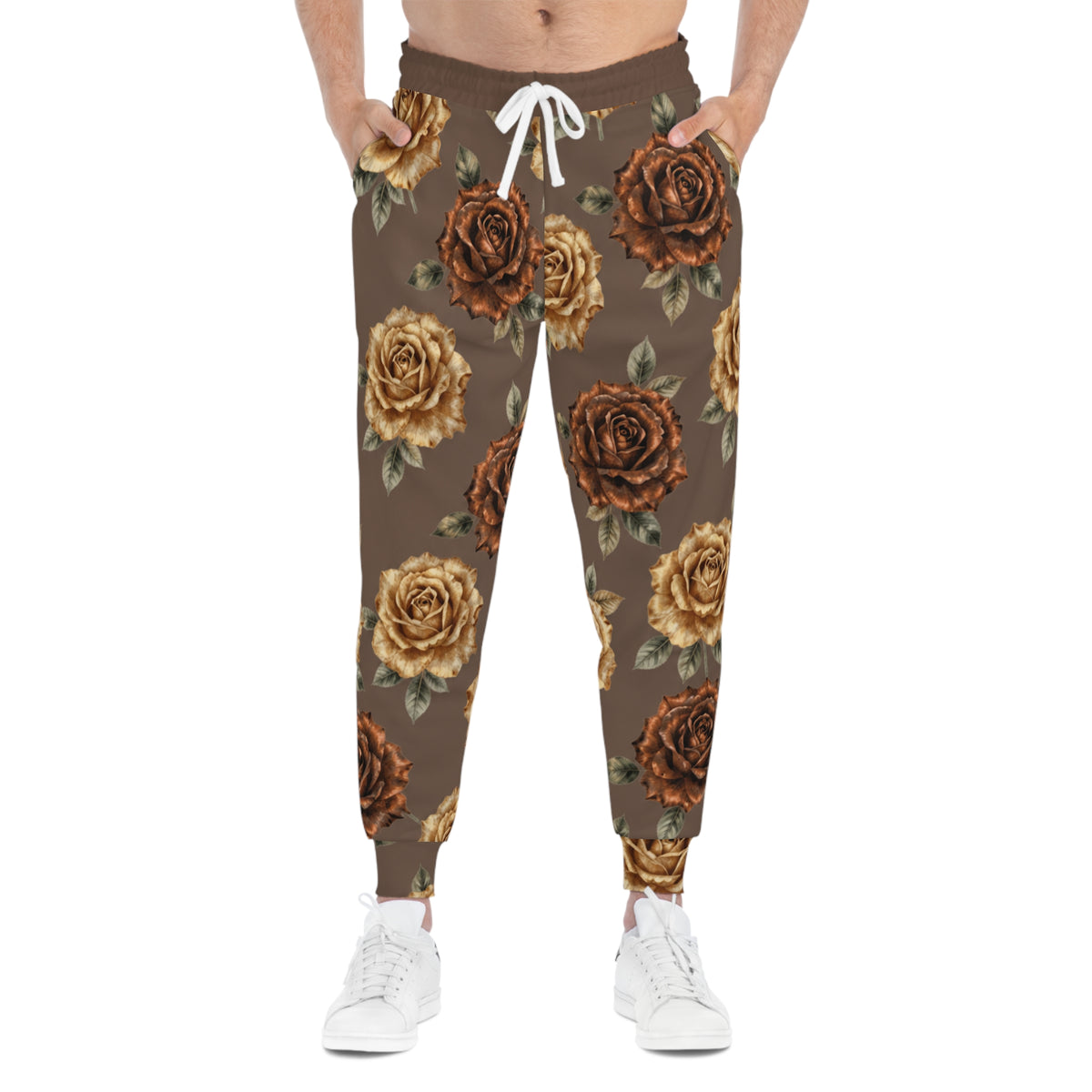 Vintage Brown Rose Joggers — Floral Athletic Sweatpants©