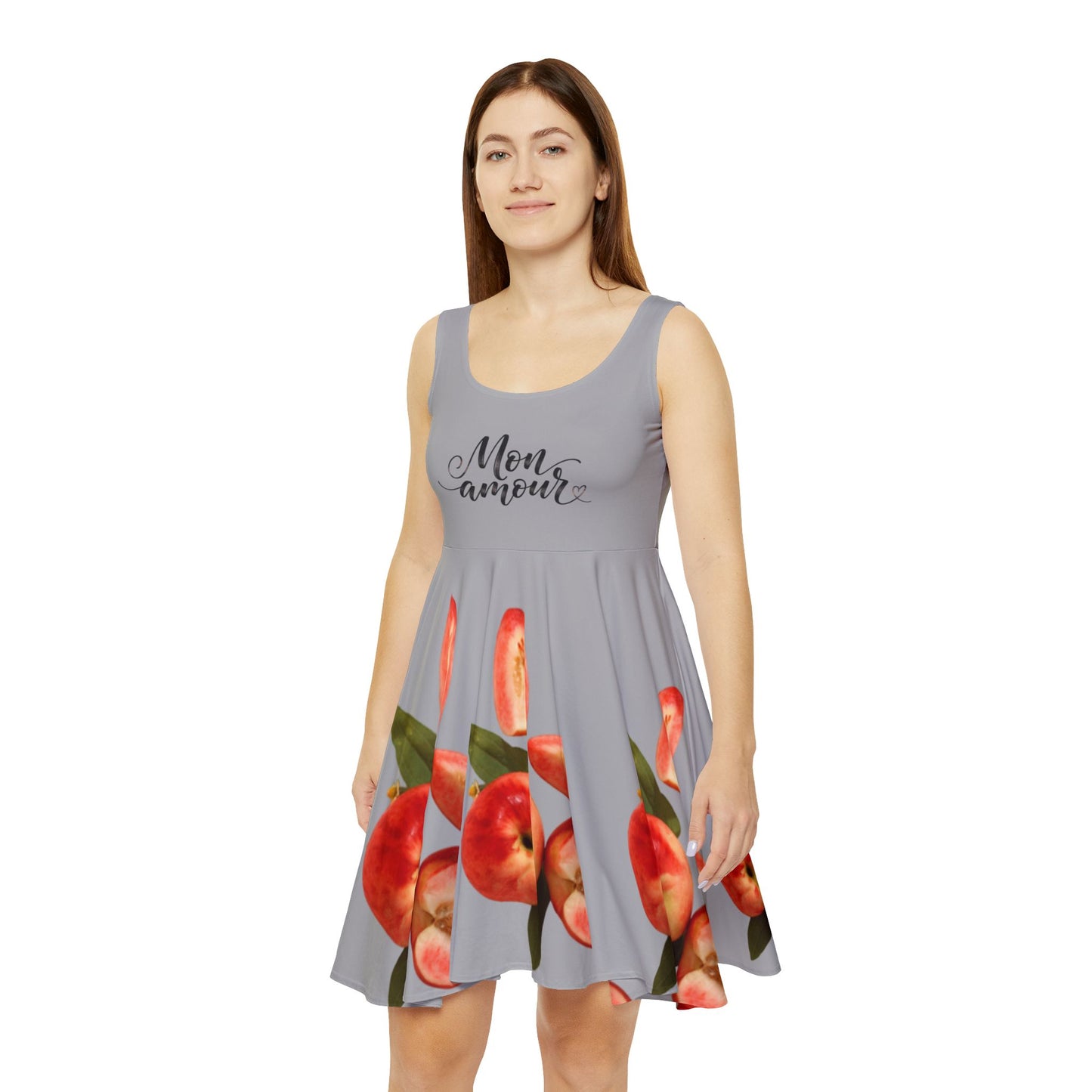 Peach Print Women's Skater Dress — Grey Background with Peach Motif©