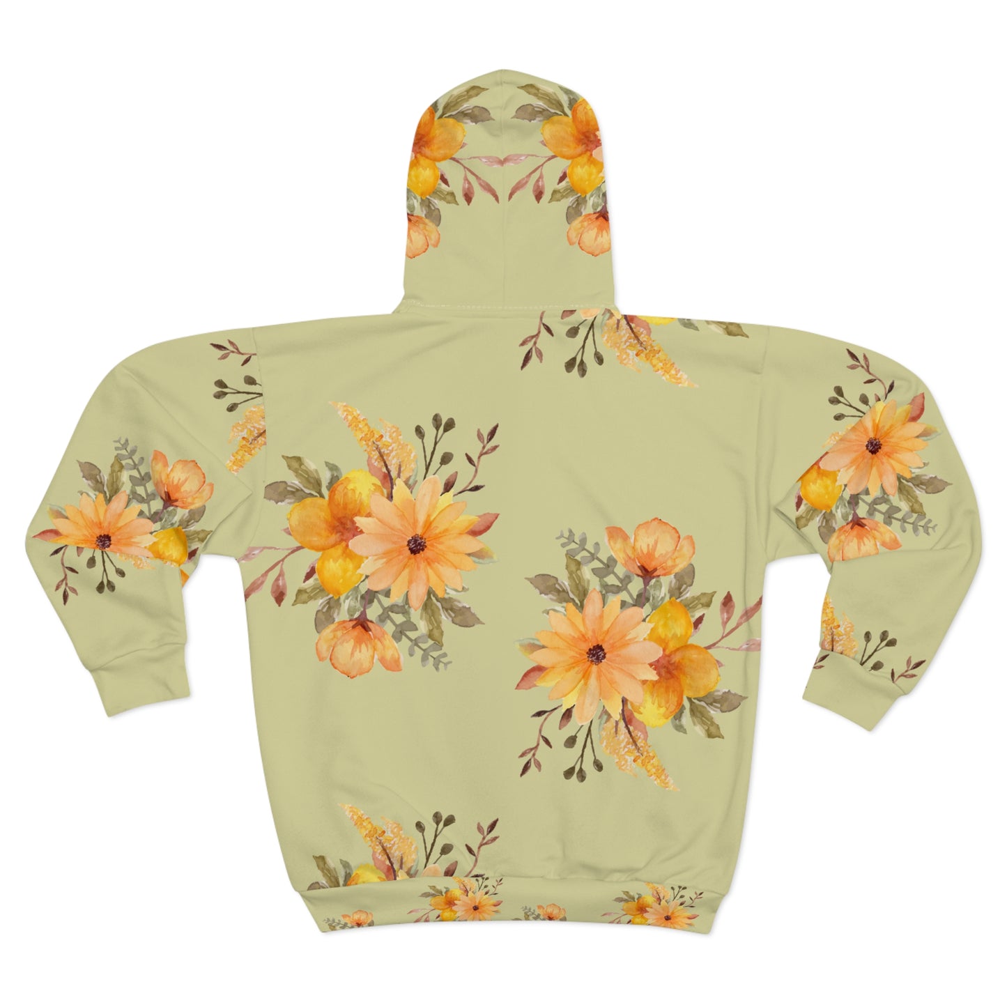 Sunflower Watercolour Zip Hoodie — Floral All-Over Print©