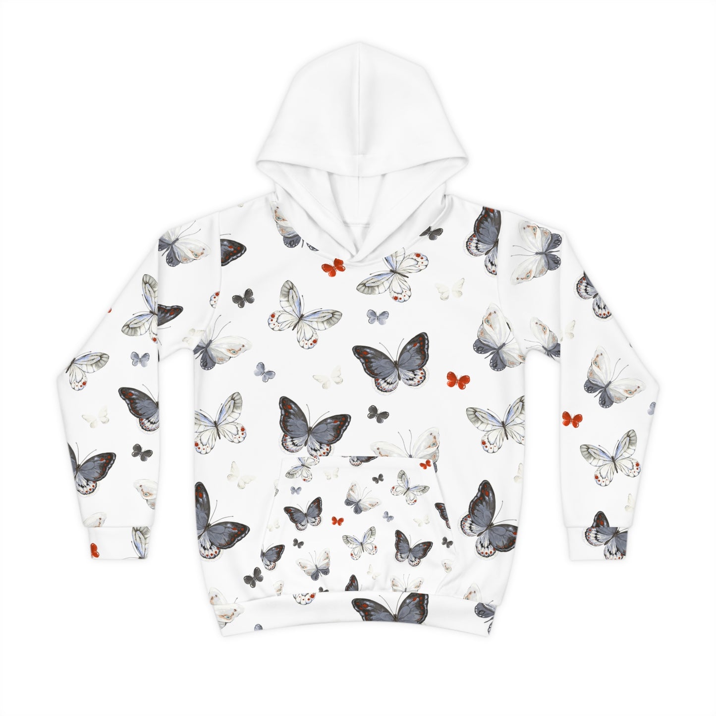 Butterfly Print Children's Hoodie — White All-Over-Print Kids Pullover©