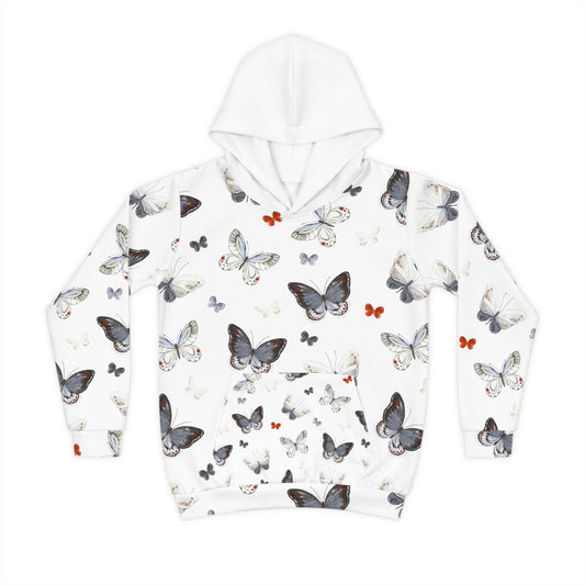 Butterfly Print Children's Hoodie — White All-Over-Print Kids Pullover©