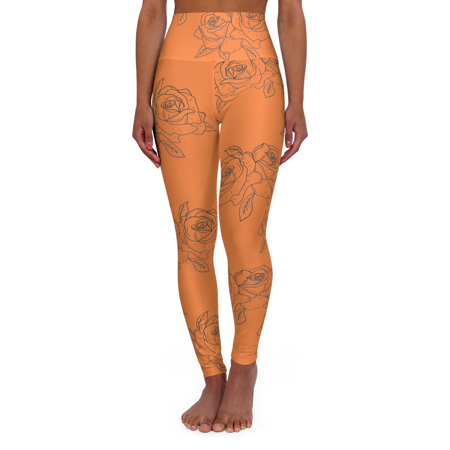 Floral Rose High-Waist Yoga Leggings — Orange All-Over Print©