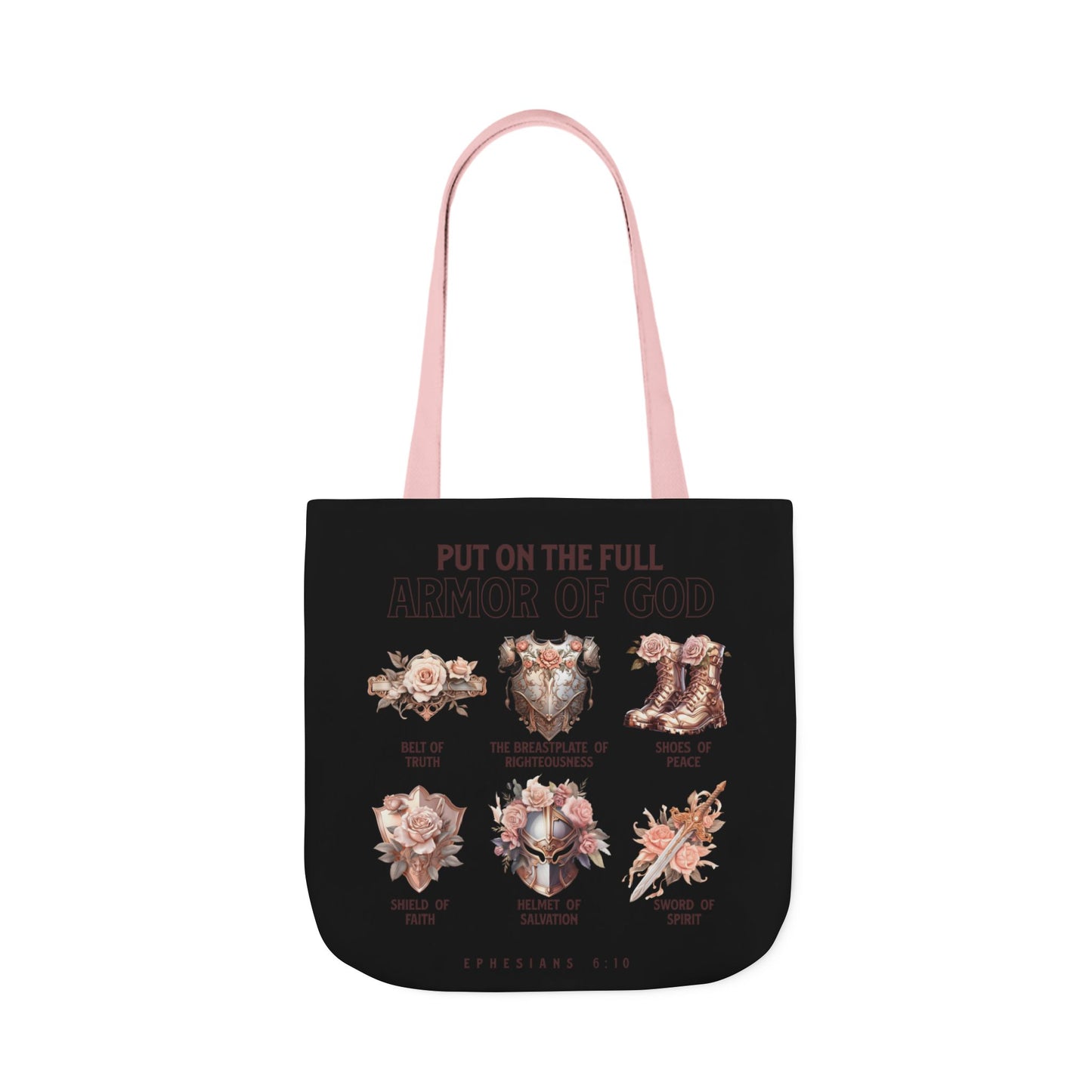 Floral Icons Canvas Tote — "Put On The Full Armour of God" with psalm 91 prayer on the Back.