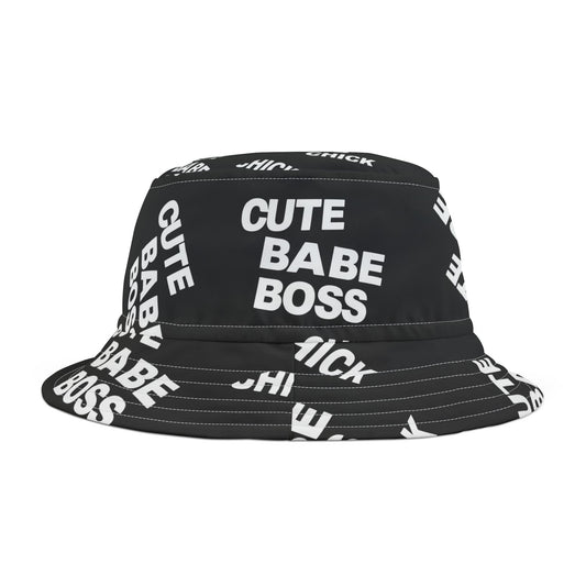 Cute Babe Boss Bucket Hat — Graphic Black All-Over Print