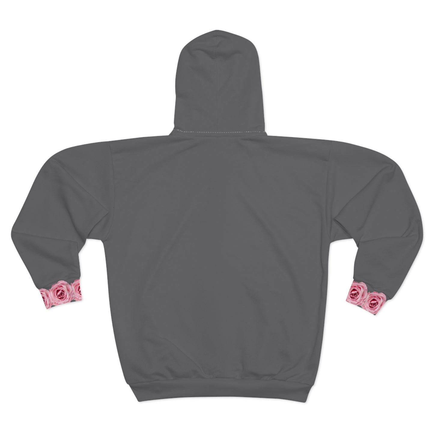 Pink Rose Band Zip Hoodie — Floral Zip-Up Sweatshirt©