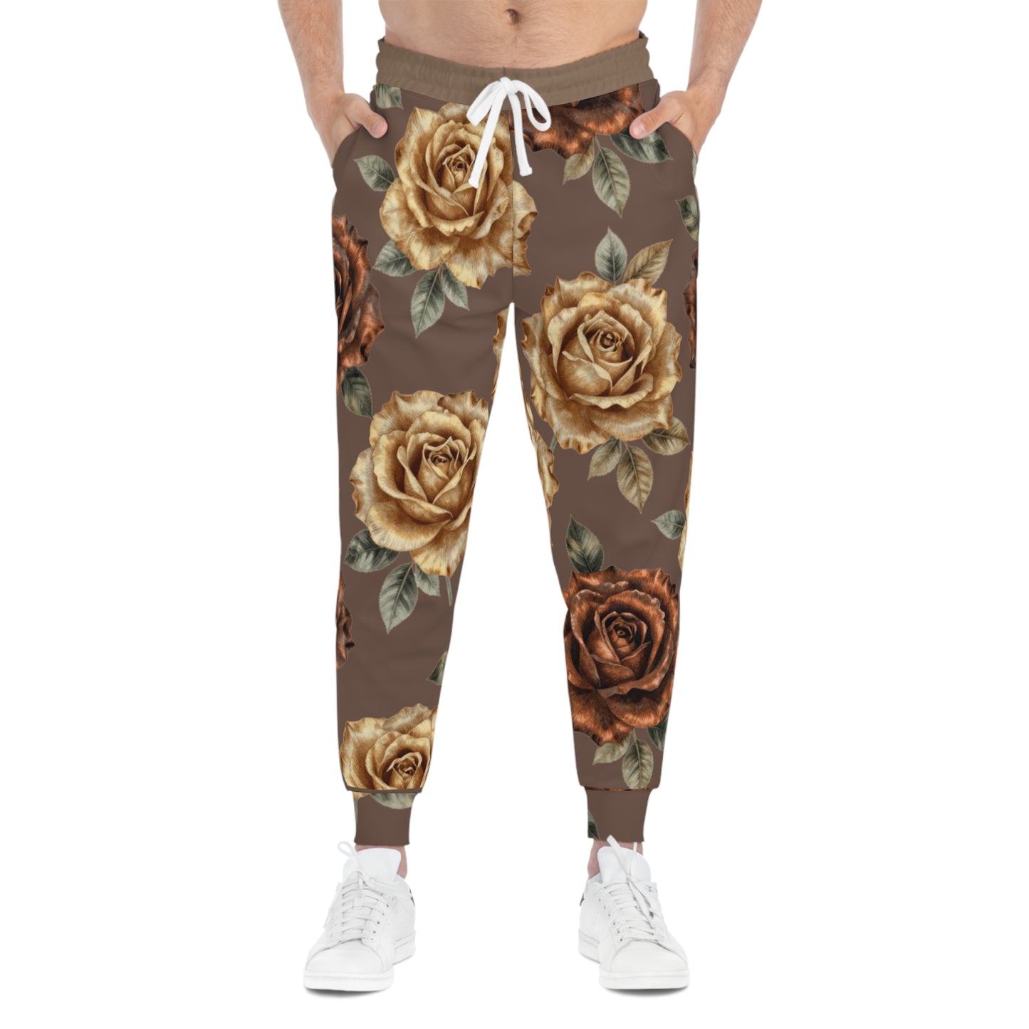 Vintage Brown Rose Joggers — Floral Athletic Sweatpants©
