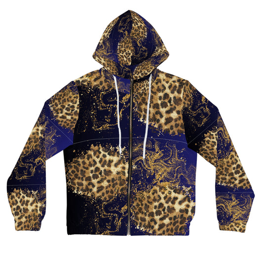 Leopard Marble Full-Zip Hoodie — Women's Animal Print Zip-Up©
