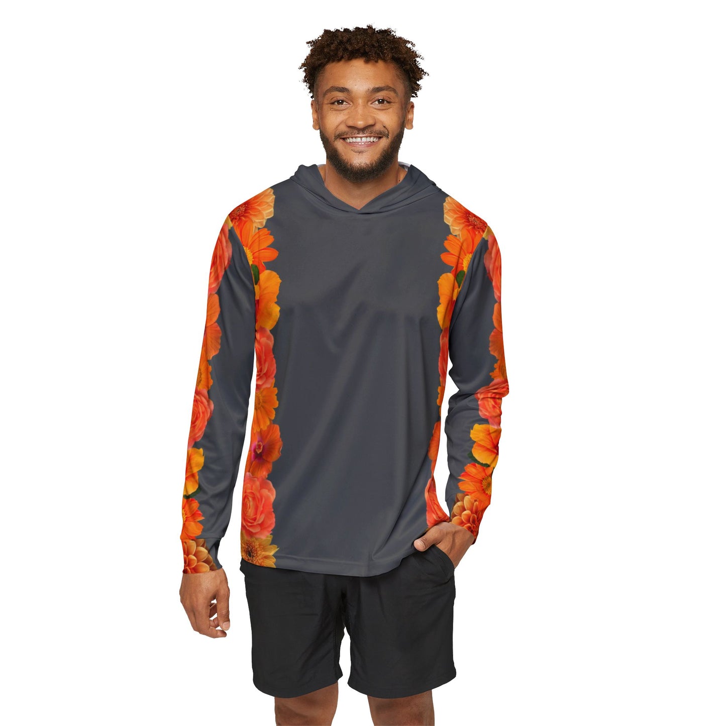 Sports Hoodie Top - Orange Flower Print©