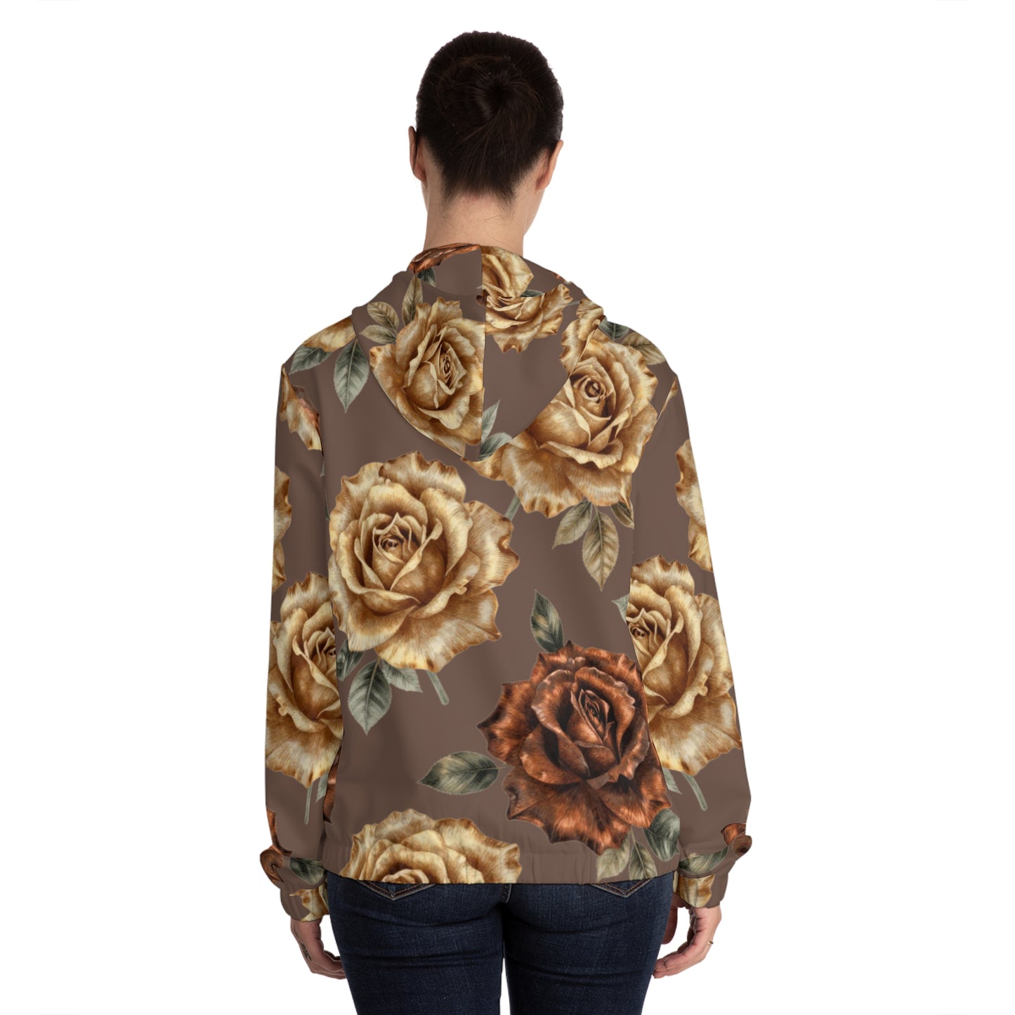 Floral Rose Zip Hoodie — Vintage Brown All-Over Print©