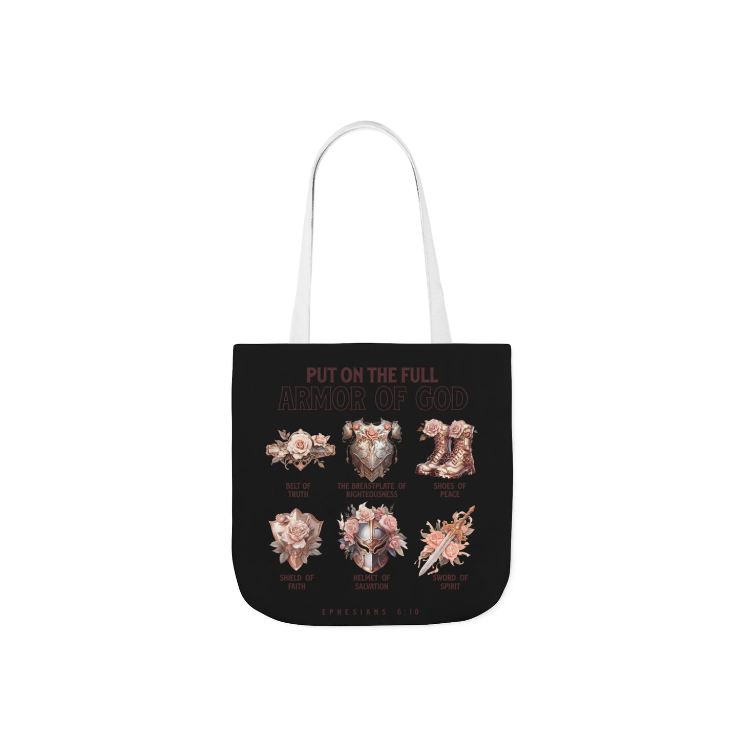 Floral Icons Canvas Tote — "Put On The Full Armour of God" with psalm 91 prayer on the Back.