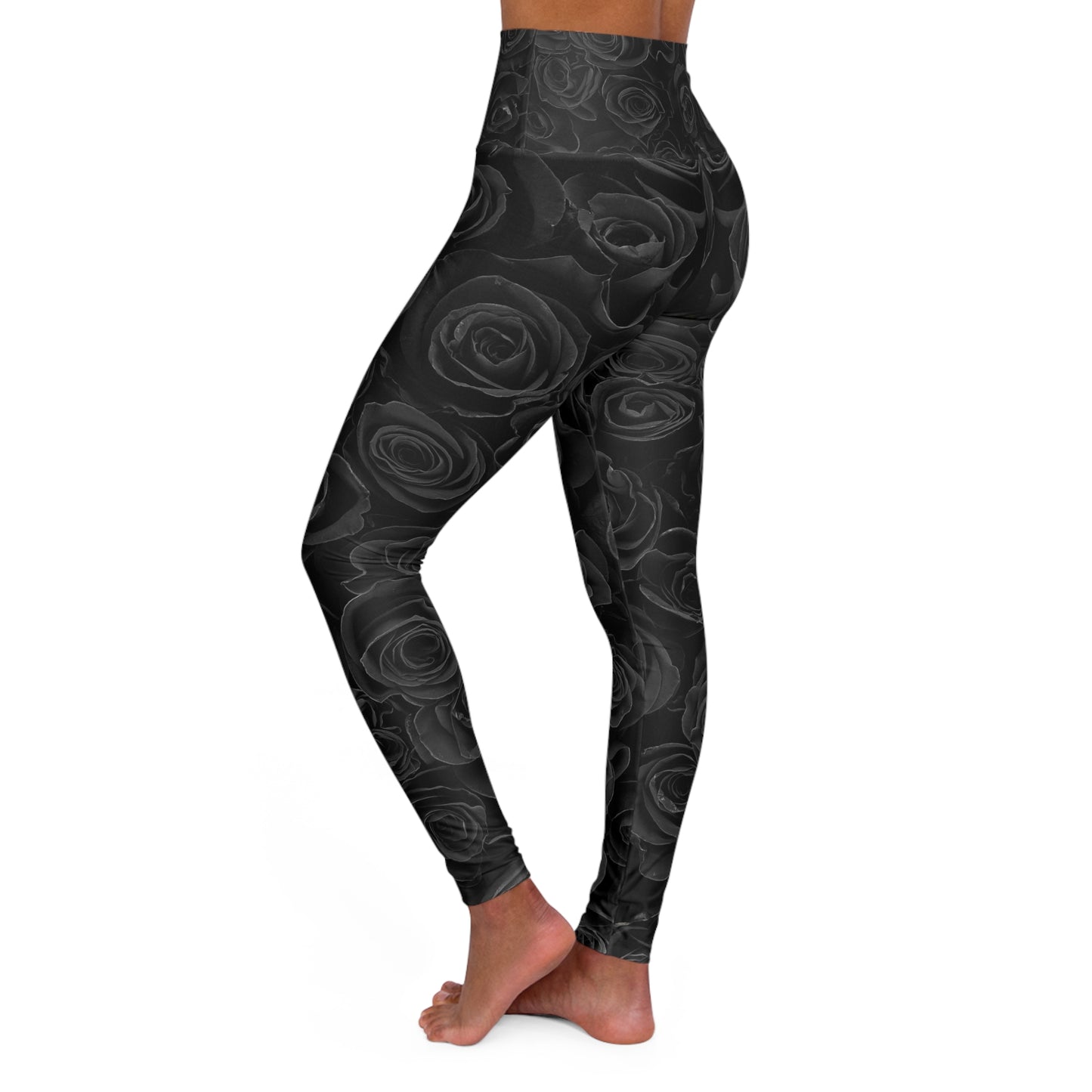 Black Rose High-Waisted Yoga Leggings — Floral AOP Activewear©
