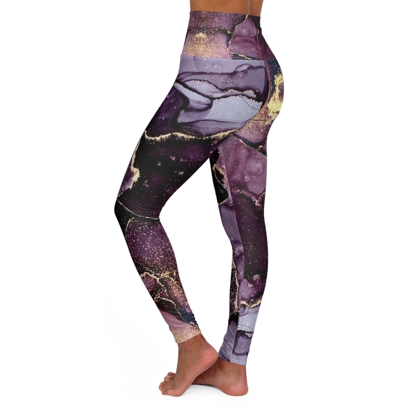 Purple Marble High-Waisted Leggings — Abstract Gold Vein Activewear©