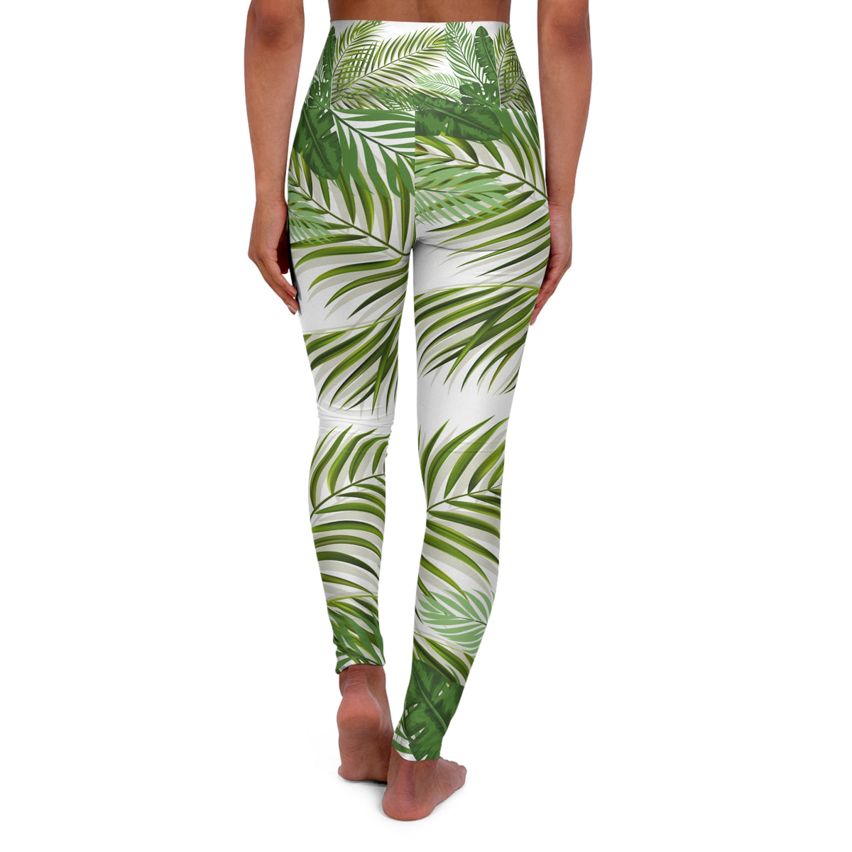 Tropical Palm Print High-Waisted Yoga Leggings©