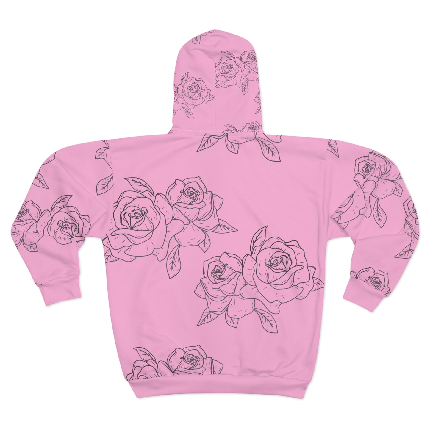 Pink Rose Sketch Zip Hoodie – Floral All-Over Print Hooded Jacket©