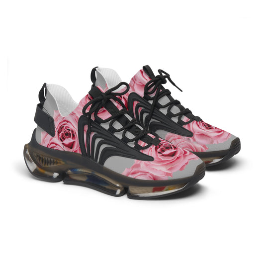 Women's Mesh Sneakers — Pink Rose Floral Athletic Shoes