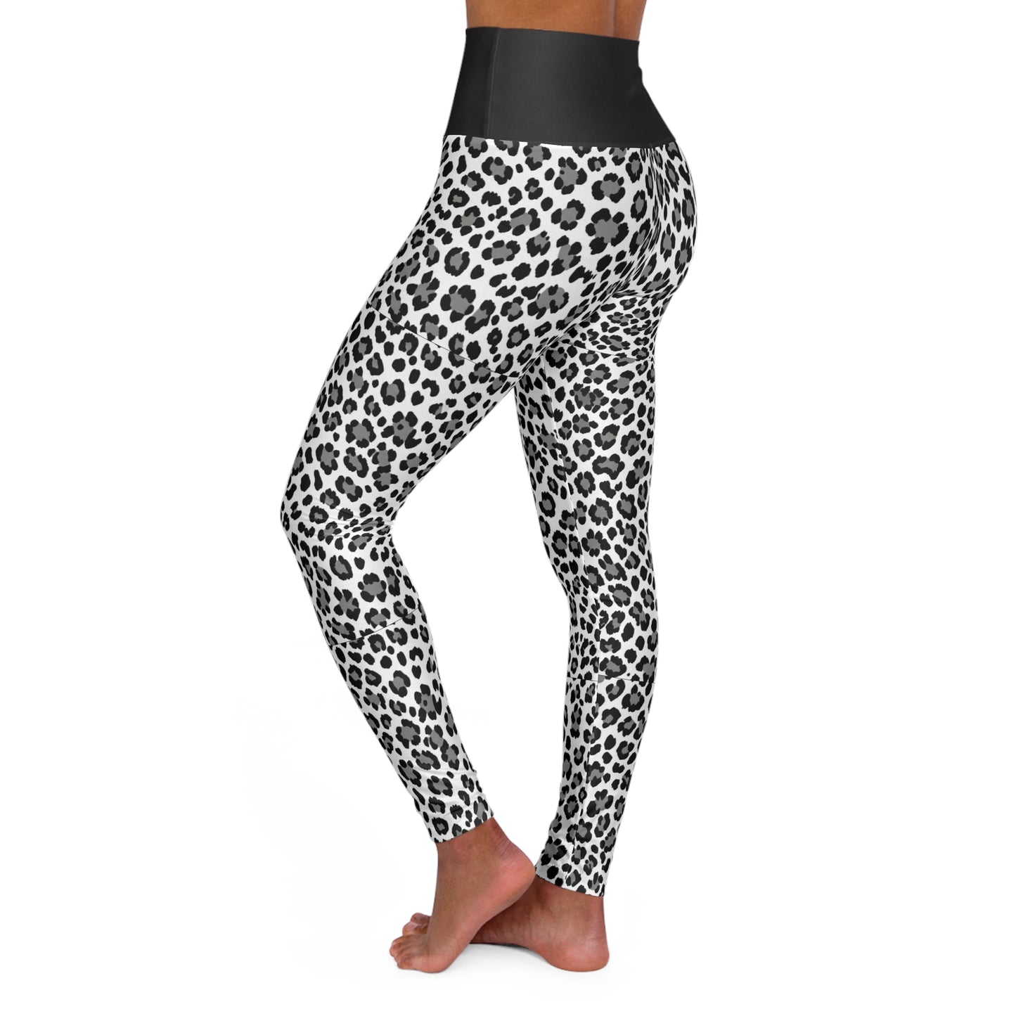 High-Waisted Leopard Print Yoga Leggings — Black & White Animal Pattern©
