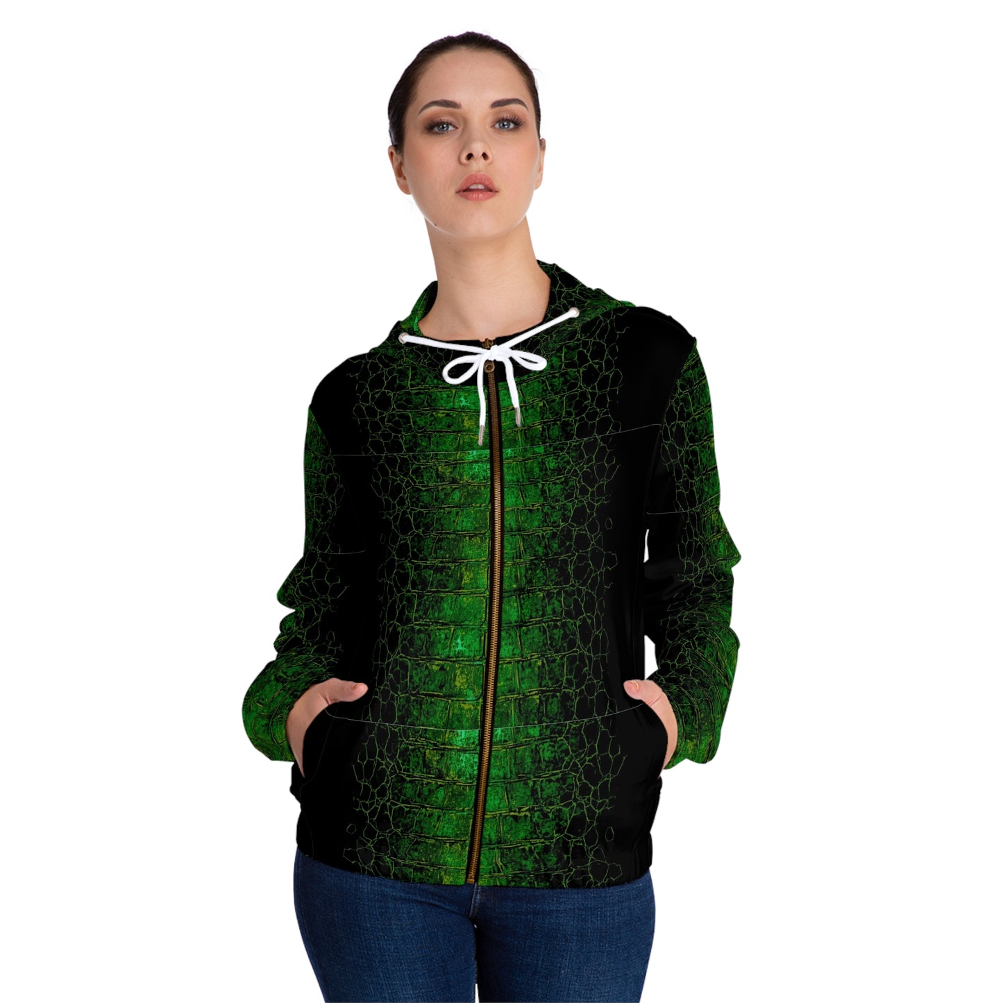 Green Crocodile Skin Full-Zip Hoodie — Women’s All-Over Print©