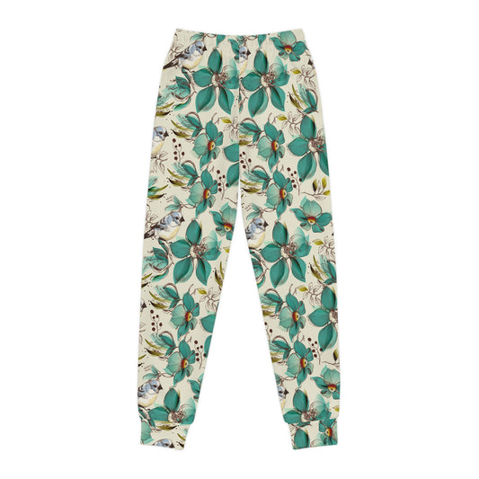Youth Floral Joggers — Teal Botanical All-Over Print