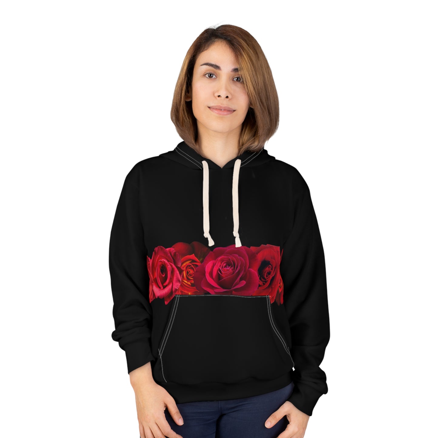 Black Rose Band Hoodie – Floral Red Rose Stripe Pullover©