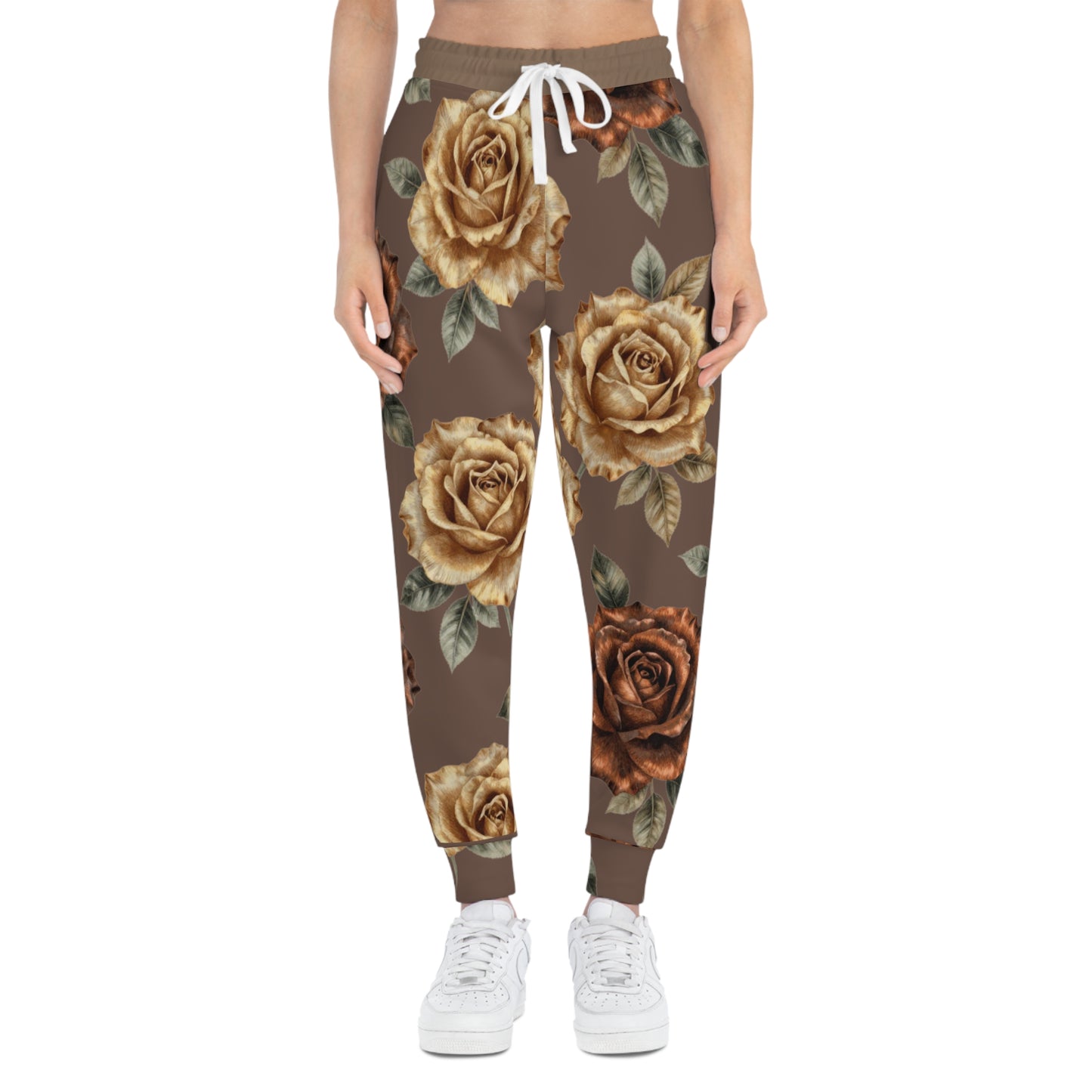 Vintage Brown Rose Joggers — Floral Athletic Sweatpants©