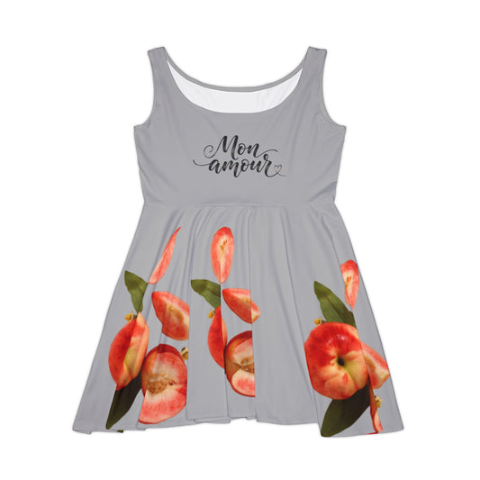 Peach Print Women's Skater Dress — Grey Background with Peach Motif©