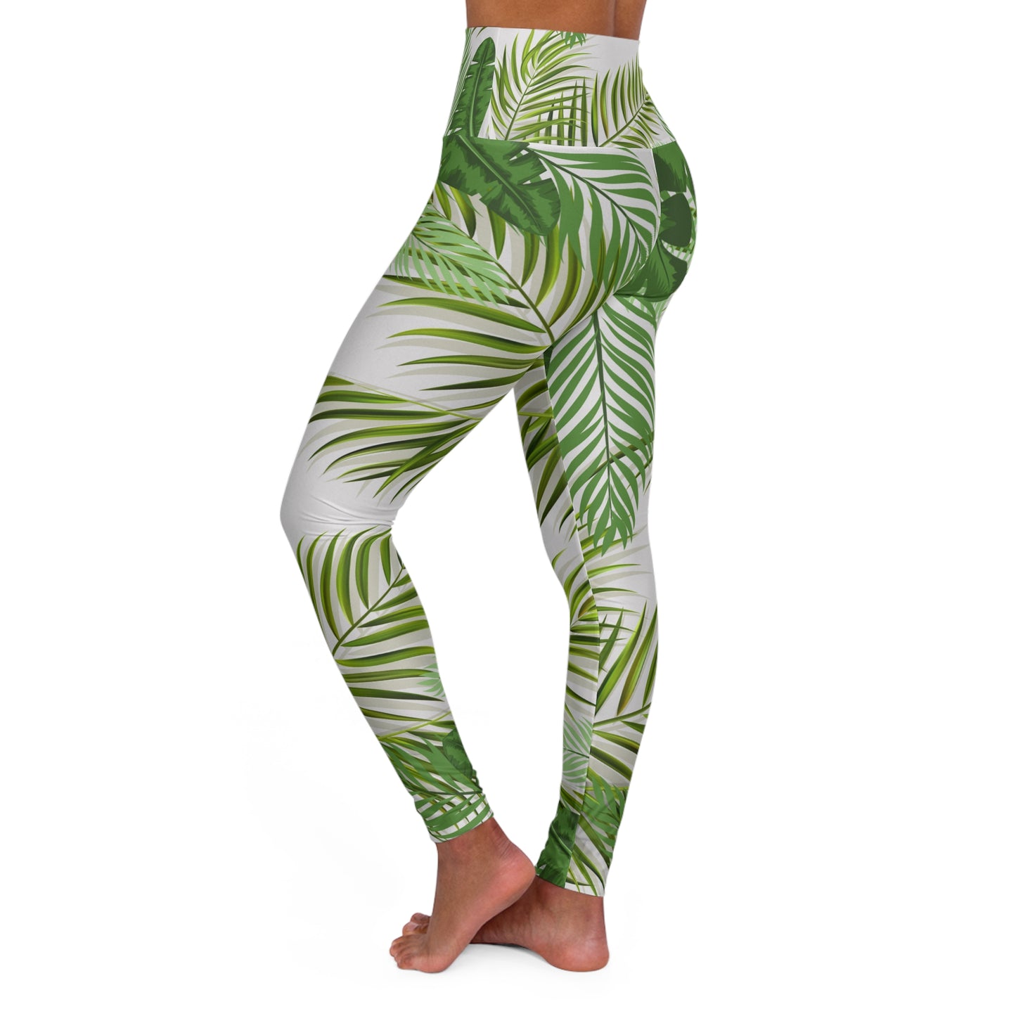 Tropical Palm Print High-Waisted Yoga Leggings©