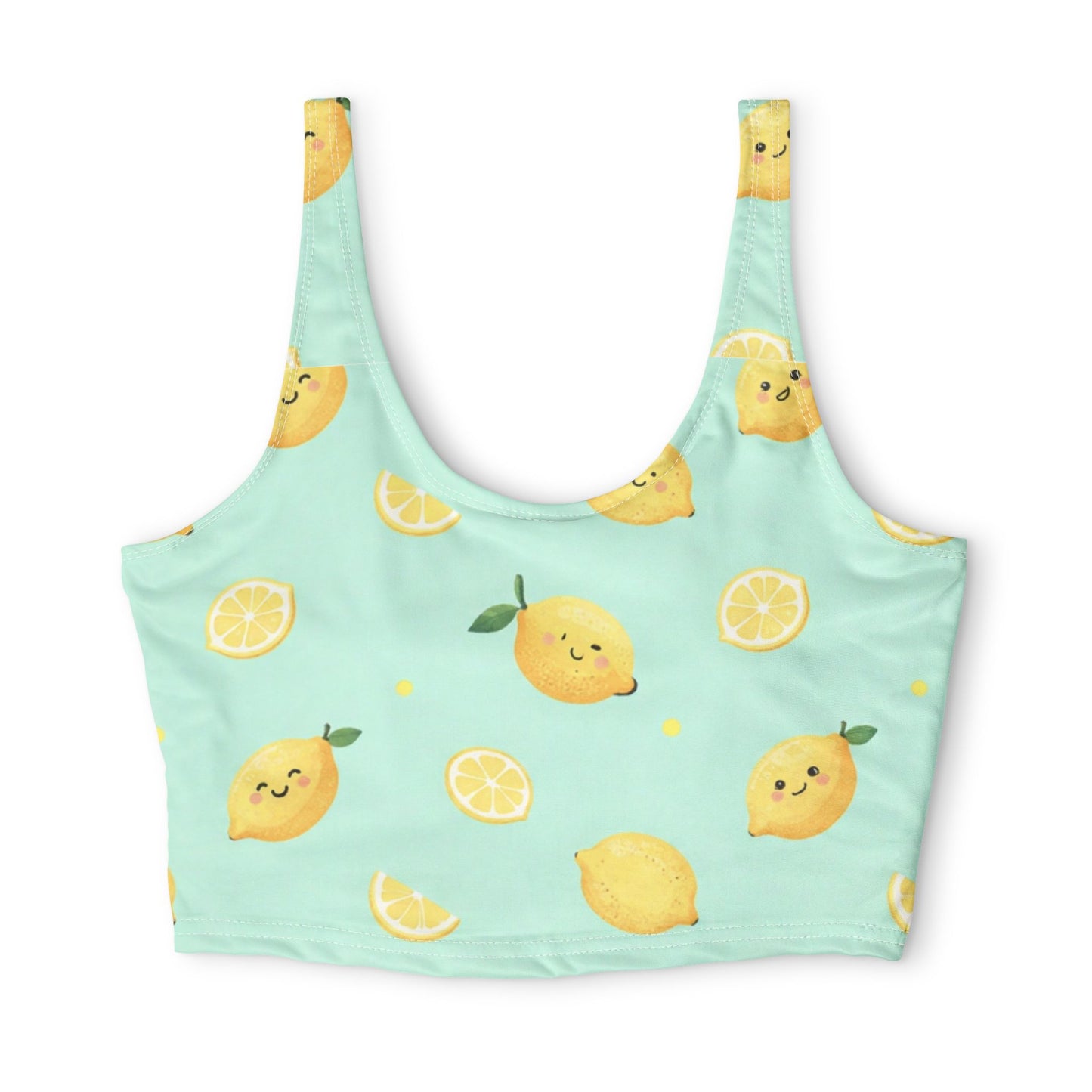 Cute Lemon Print Sports Bra — Mint AOP Crop Top for Activewear©