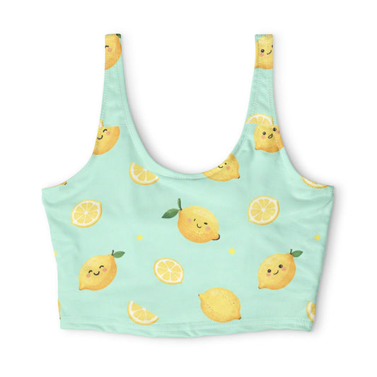 Cute Lemon Print Sports Bra — Mint AOP Crop Top for Activewear©