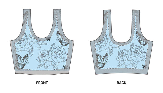 Blue Rose & Butterfly Sports Bra — Floral Athletic Crop Top©