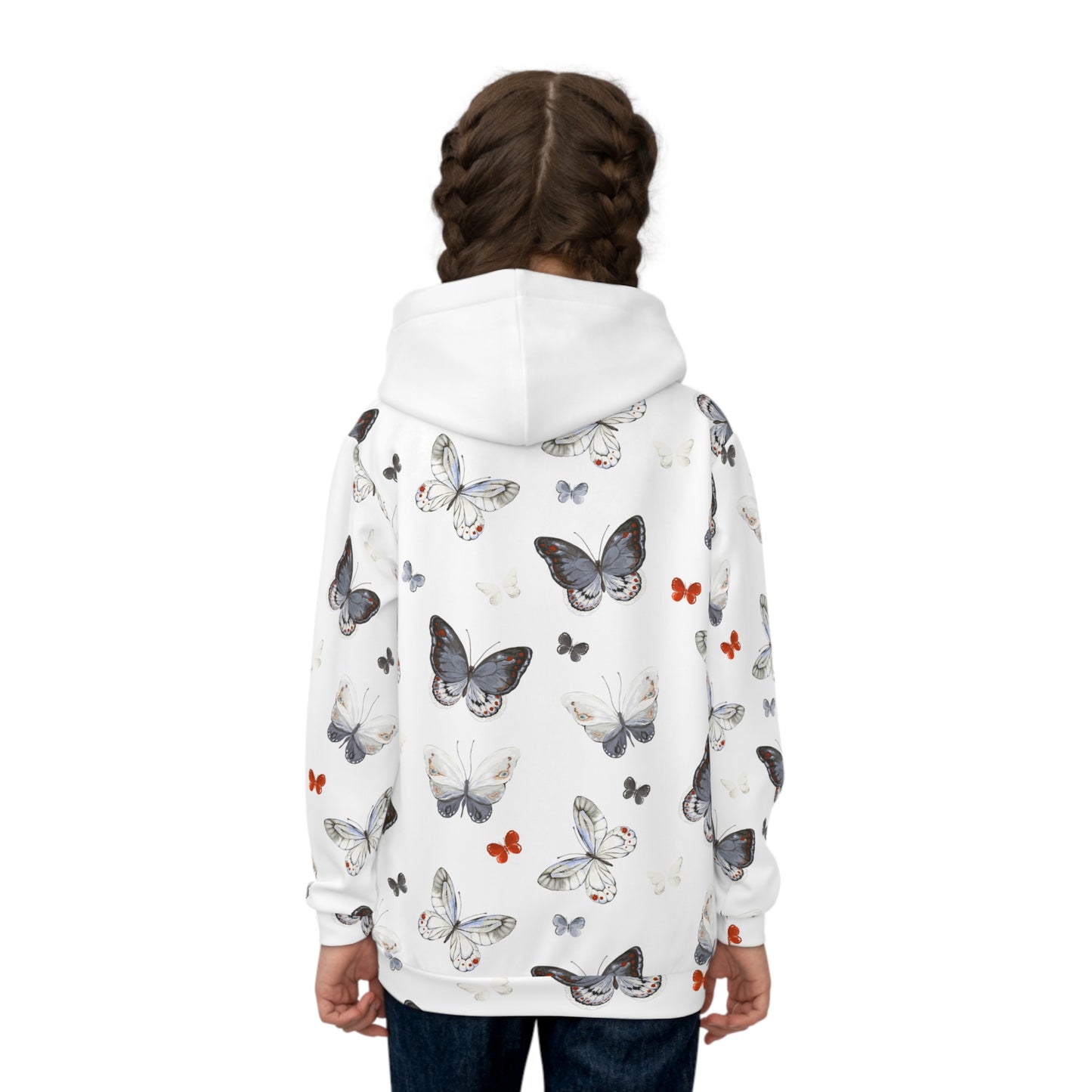 Butterfly Print Children's Hoodie — White All-Over-Print Kids Pullover©