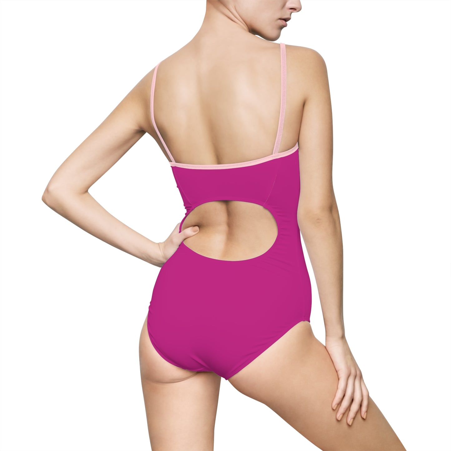 Pink Cherry Heart One-Piece Swimsuit — Cute Bow Heart Swimwear for Women©