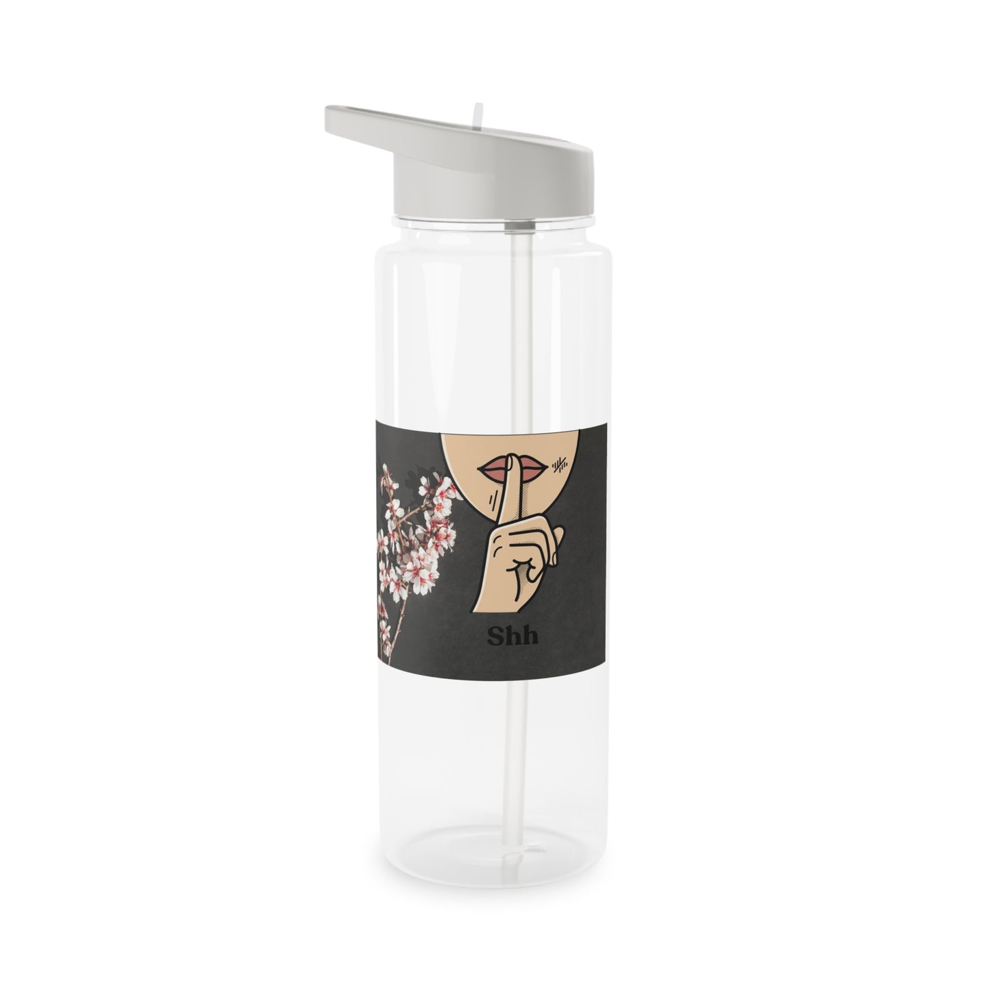 Tritan Water Bottle — "Shh" Floral Finger-on-Lips Graphic©