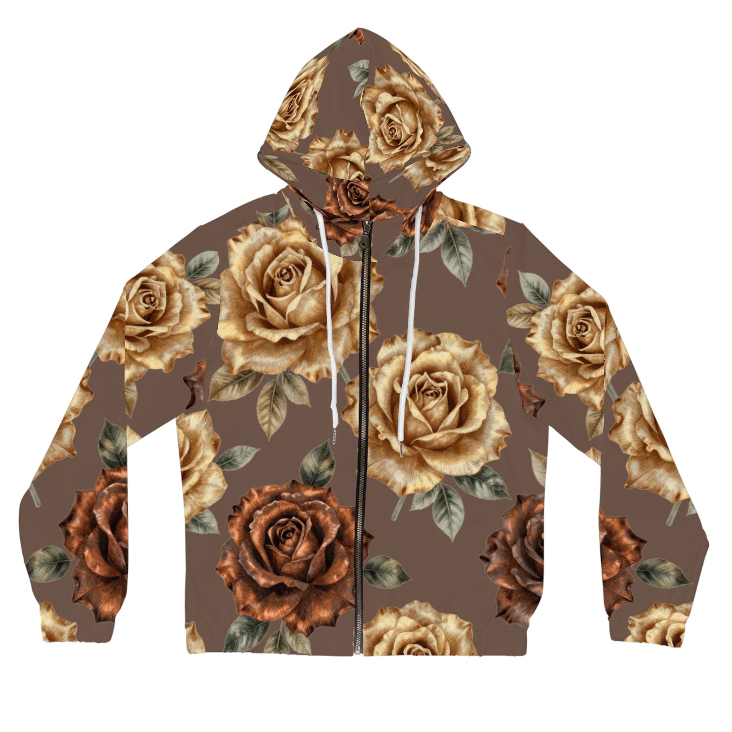 Floral Rose Zip Hoodie — Vintage Brown All-Over Print©