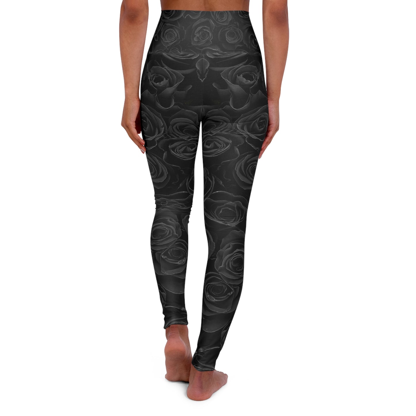 Black Rose High-Waisted Yoga Leggings — Floral AOP Activewear©