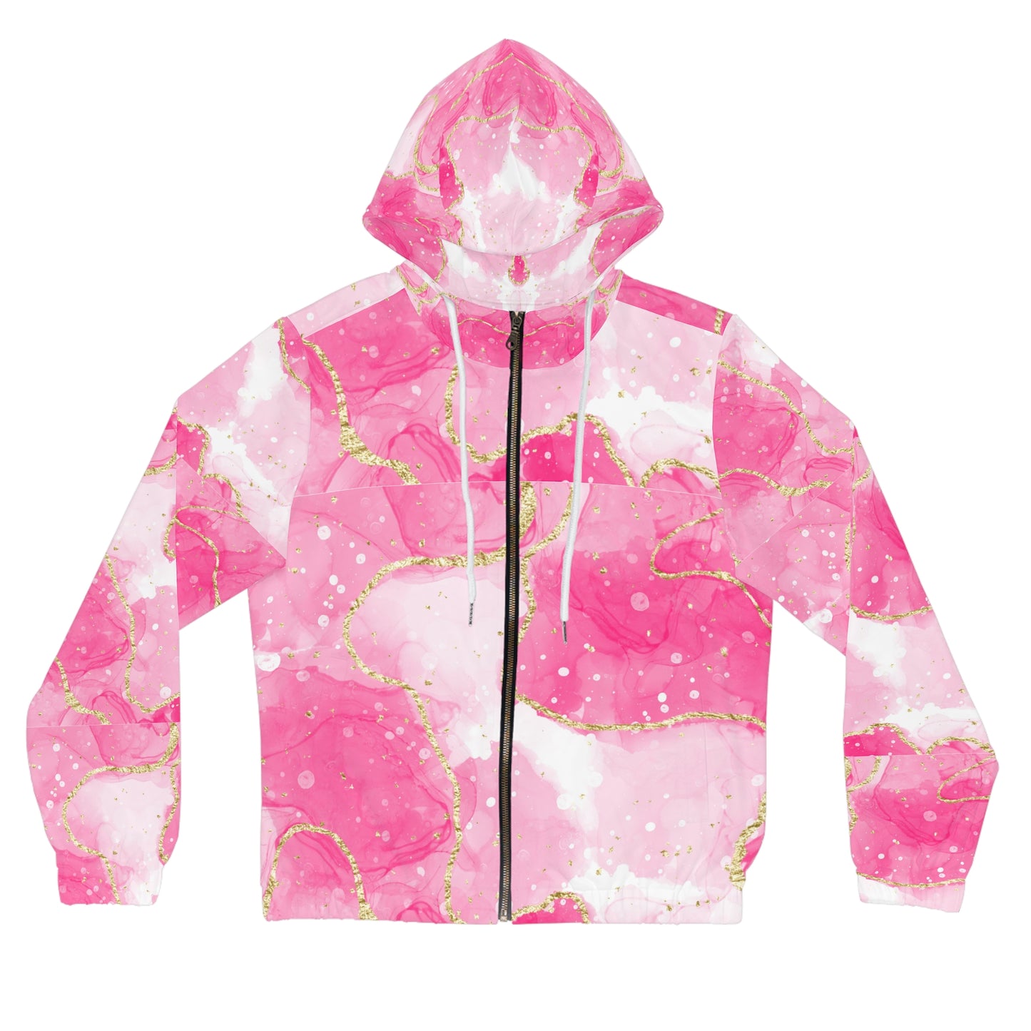 Pink Gold Marble Full-Zip Hoodie — Women's Floral Abstract AOP©