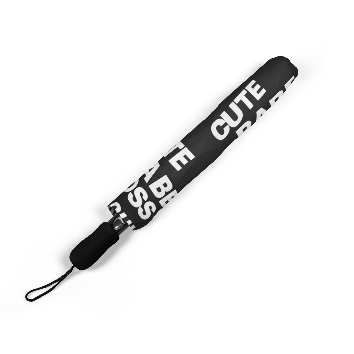 Foldable Umbrella — Black "Cute Babe Boss Chick" Pattern, Semi-Automatic Compact Rain Umbrella©