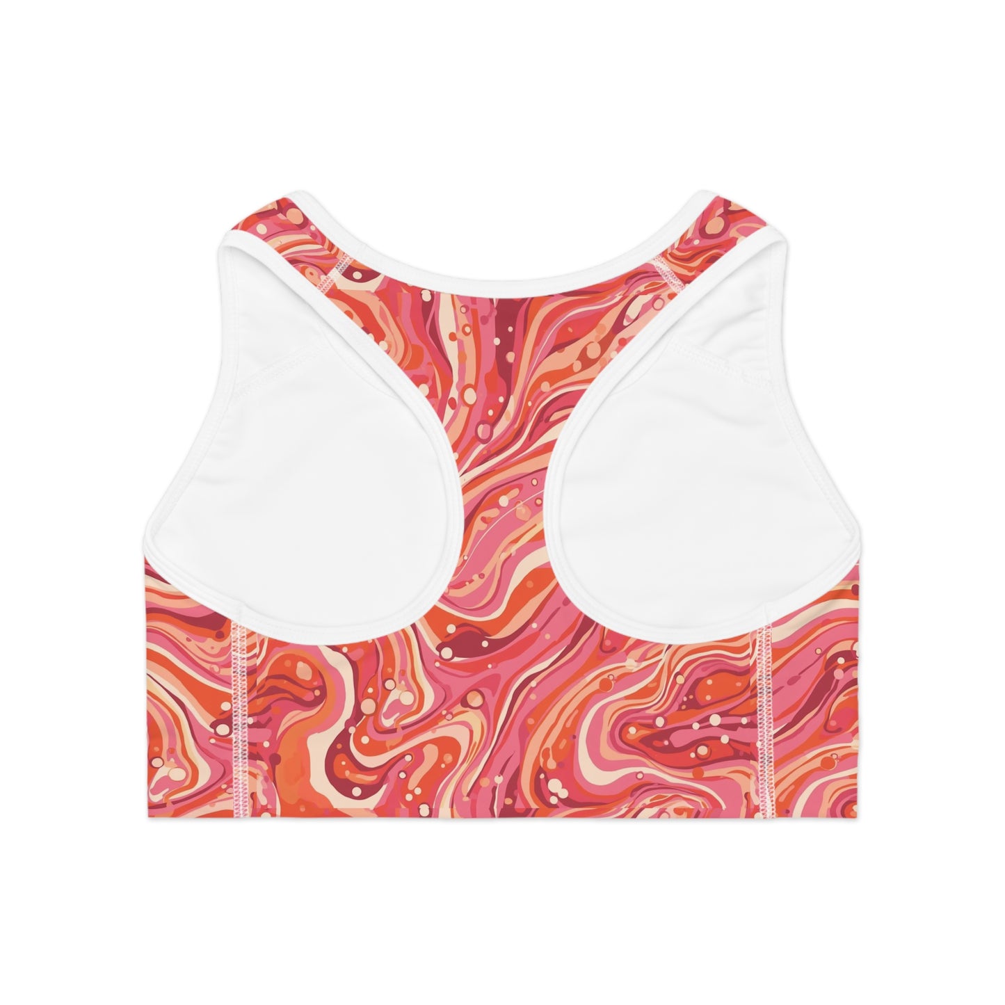 Pink Swirl Marble Sports Bra — Vibrant All-Over-Print Activewear