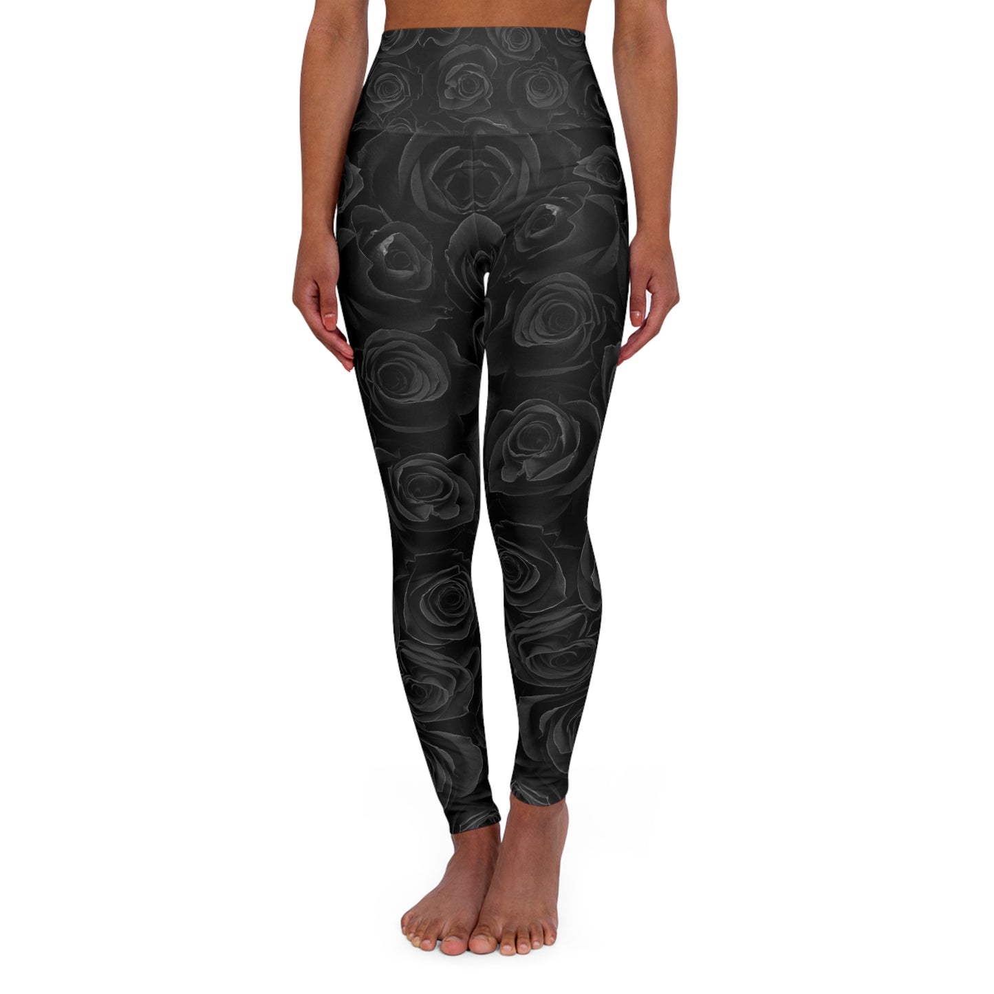 Black Rose High-Waisted Yoga Leggings — Floral AOP Activewear©