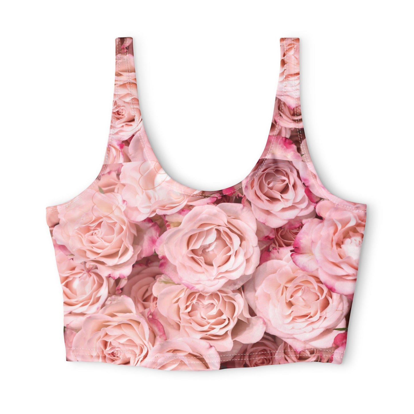 Pink Rose All-Over-Print Sports Bra — Floral Activewear Crop Top©